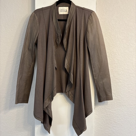 illia Jackets & Blazers - Illia Light Brown Leather & Knit Open Cardigan Jacket Sz 4 USA Boho Western